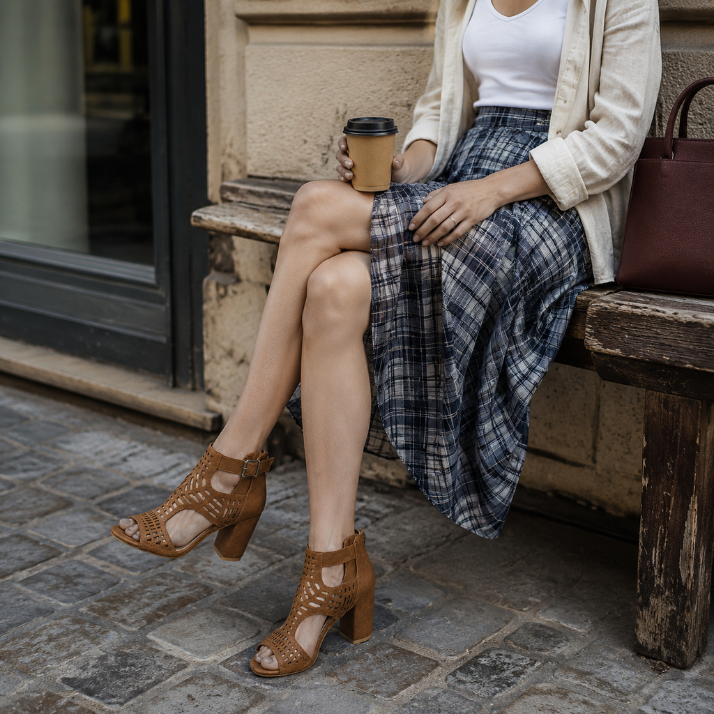 Rich Brown Women's Open-Toe High-Heel Faux Leather Ankle-Strap Sandals lifestyle scene