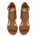 Rich Brown Women's Open-Toe High-Heel Faux Leather Ankle-Strap Sandals top view