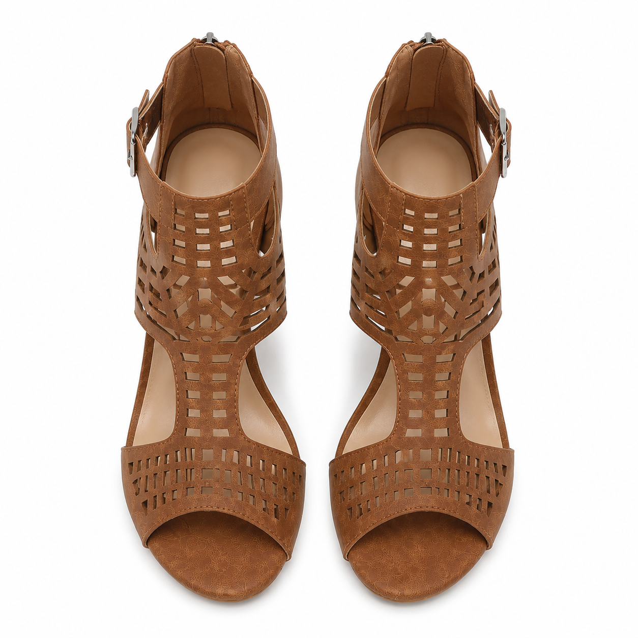 Rich Brown Women's Open-Toe High-Heel Faux Leather Ankle-Strap Sandals top view