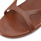 Rich Brown Women's Open-Toe High-Heel Faux Leather Criss-Cross Sandals close-up detail