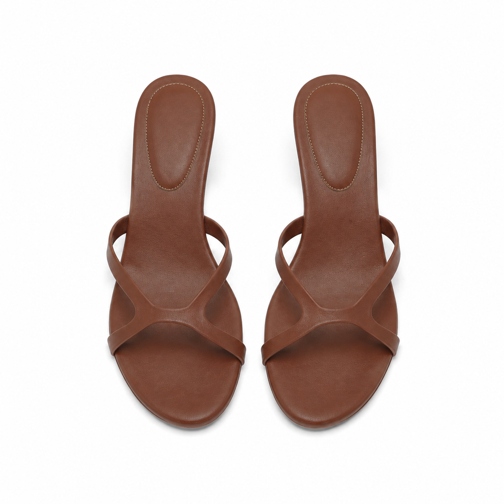 Rich Brown Women's Open-Toe High-Heel Faux Leather Criss-Cross Sandals top view