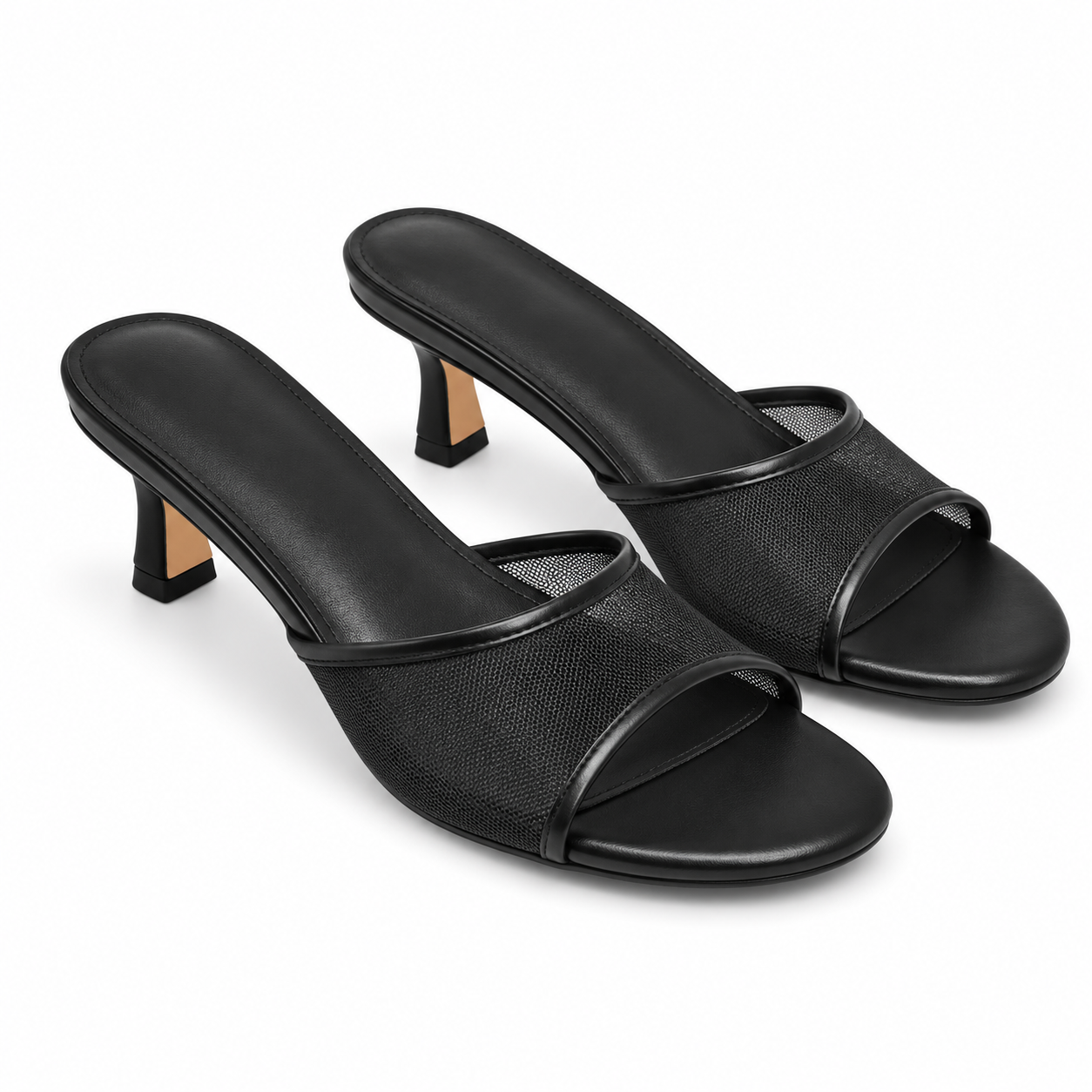 Deep Black Women's Square-Toe Thin-Heel Textile Slip-On Mule Pumps