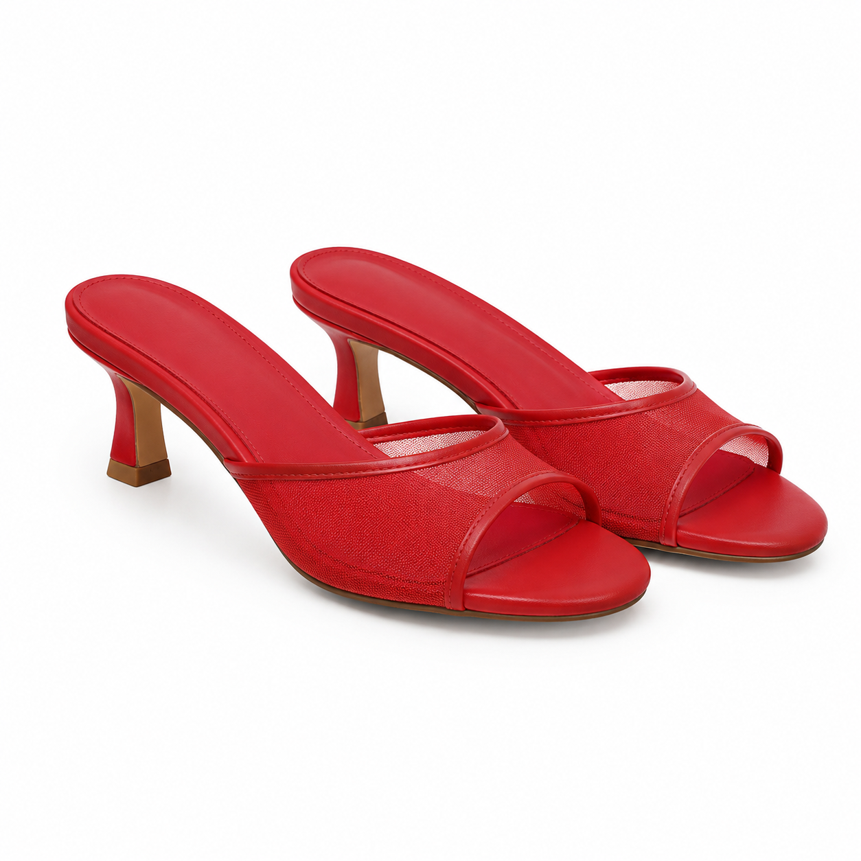 Deep Red Women's Square-Toe Thin-Heel Textile Slip-On Mule Pumps