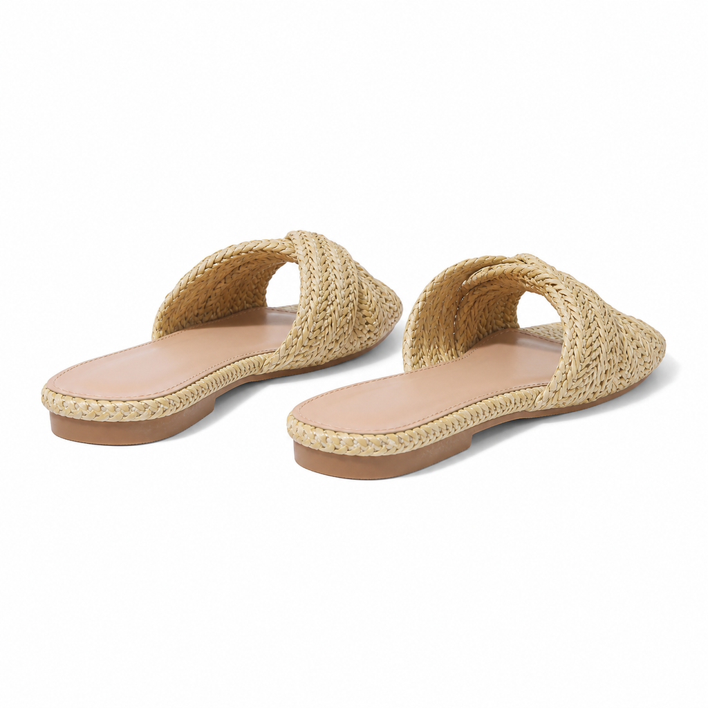 Apricot Straw Women's Open-Toe Flat Straw Slip-On Slippers heel detail