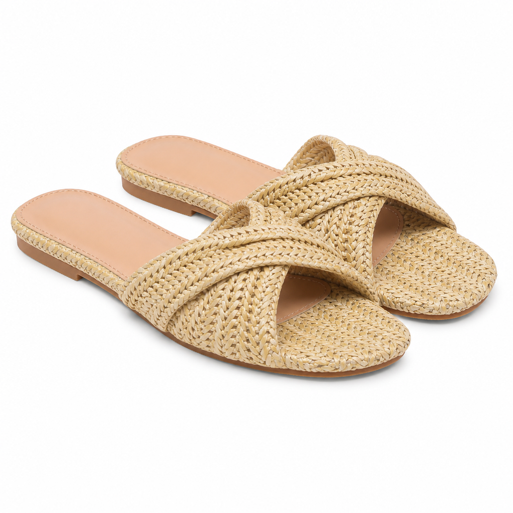 Apricot Straw Women's Open-Toe Flat Straw Slip-On Slippers