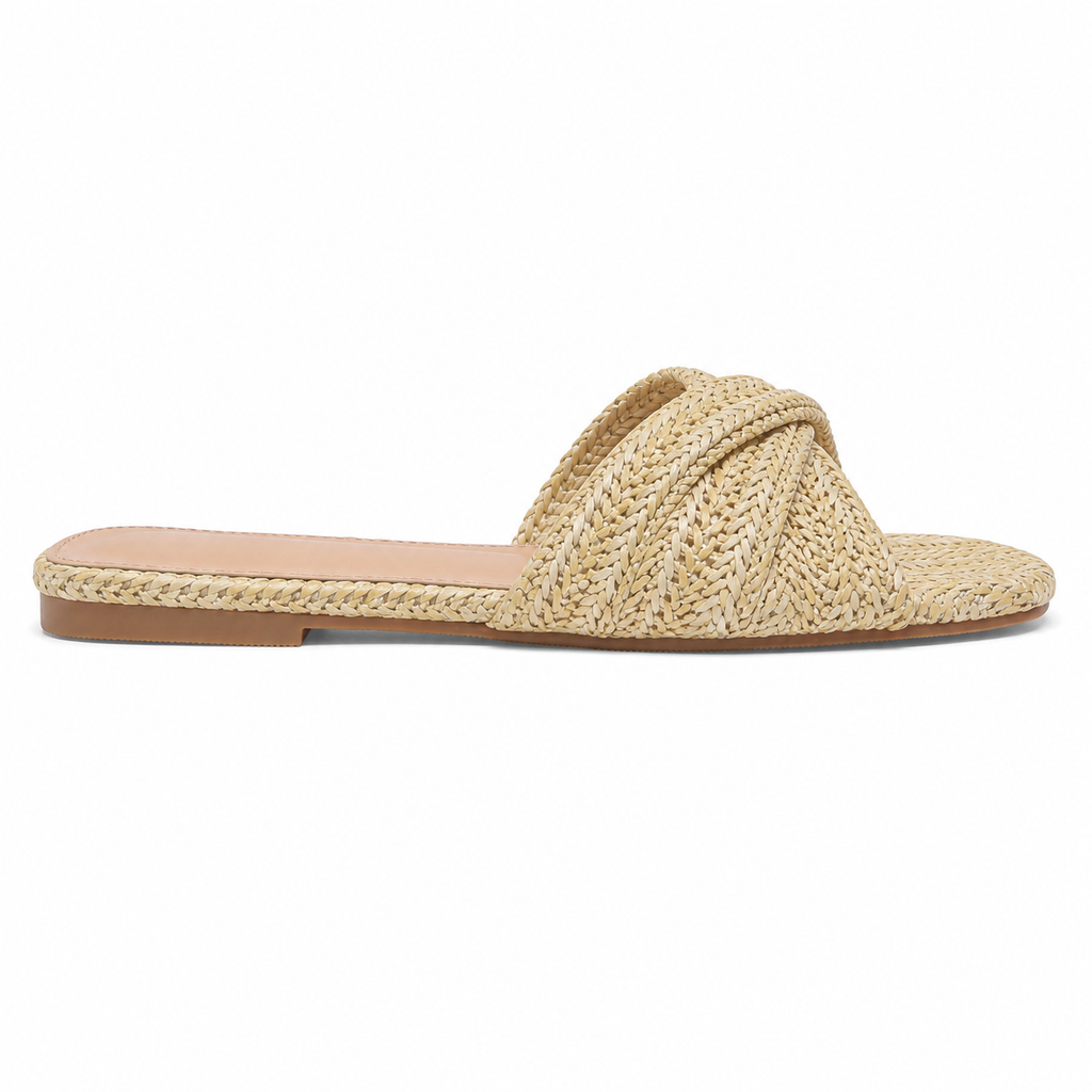 Apricot Straw Women's Open-Toe Flat Straw Slip-On Slippers side view