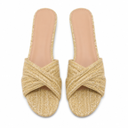 Apricot Straw Women's Open-Toe Flat Straw Slip-On Slippers top view