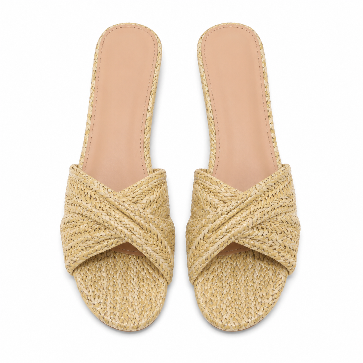 Apricot Straw Women's Open-Toe Flat Straw Slip-On Slippers top view