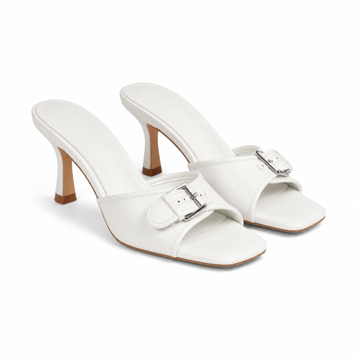 Cream Ivory Women's Open-Toe Flared-Heel Microfiber Toe-Strap Pumps