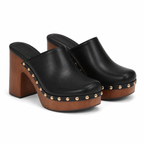 Deep Black Women's Round-Toe Faux Leather Slip-On Mule Pumps