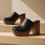 Deep Black Women's Round-Toe Faux Leather Slip-On Mule Pumps styled scene