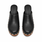 Deep Black Women's Round-Toe Faux Leather Slip-On Mule Pumps top view