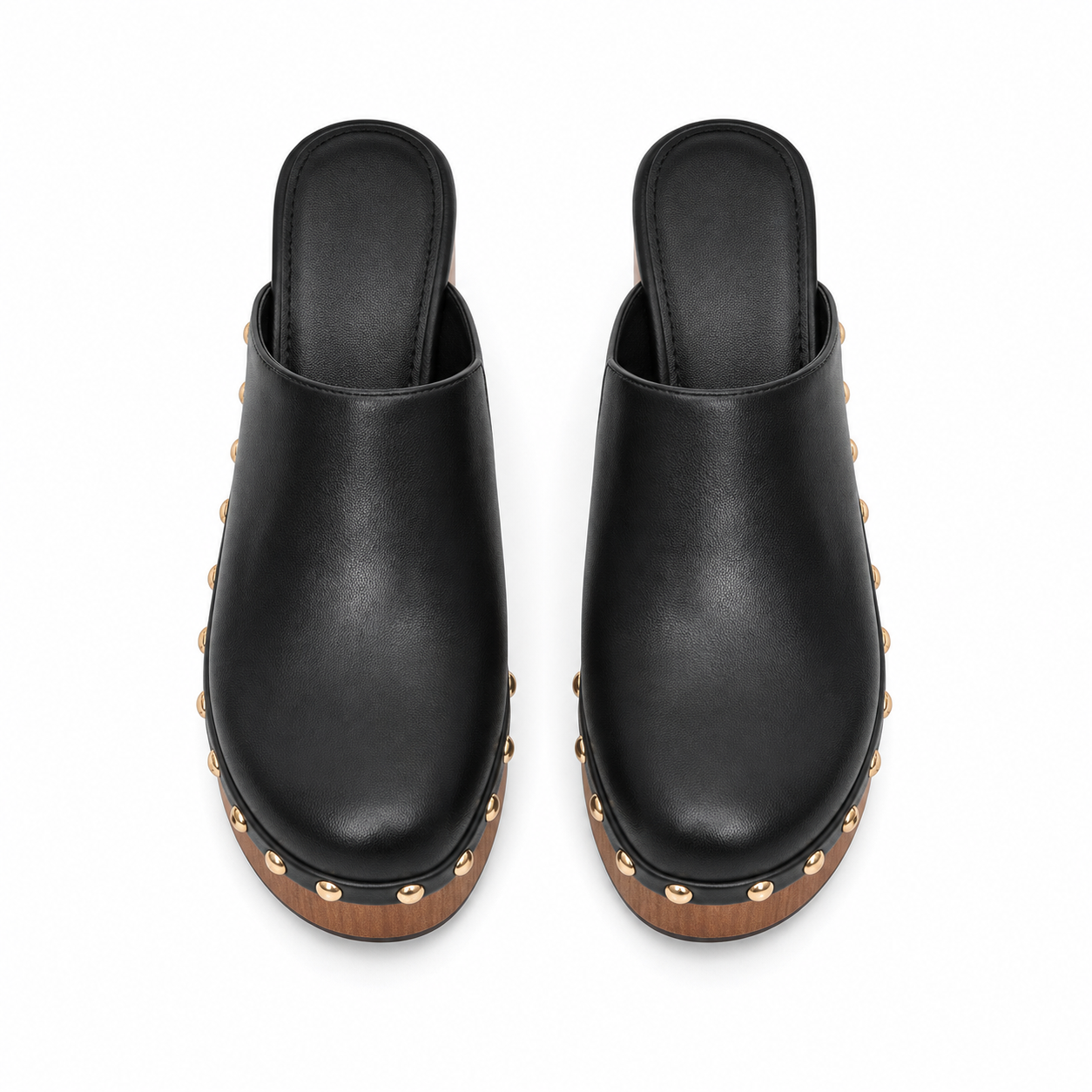 Deep Black Women's Round-Toe Faux Leather Slip-On Mule Pumps top view