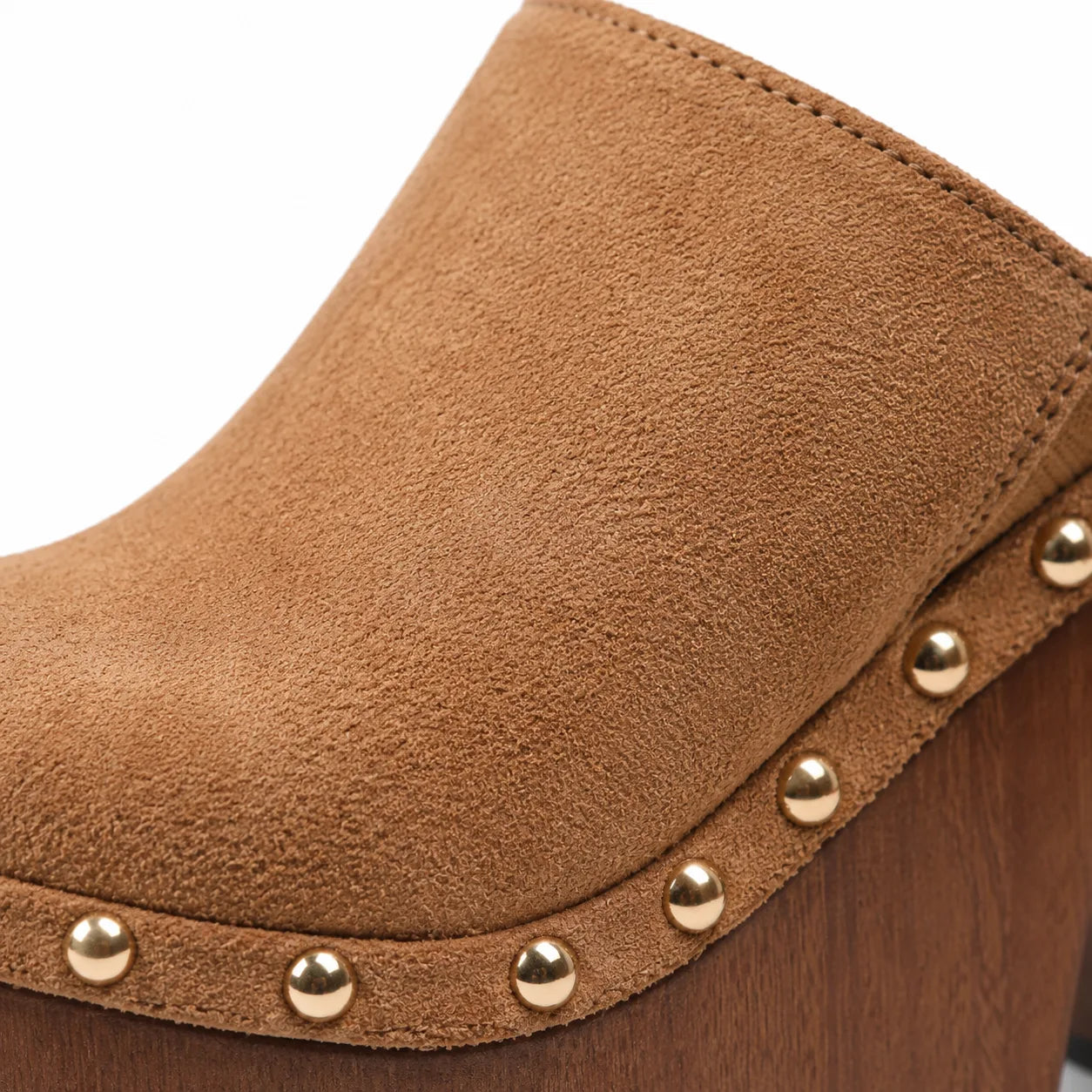 Brown Suede Paros Leather Slip-On Mules close-up detail