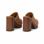 Brown Suede Paros Leather Slip-On Mules heel detail