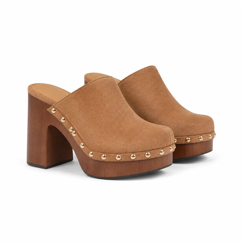 Brown Suede Paros Leather Slip-On Mules