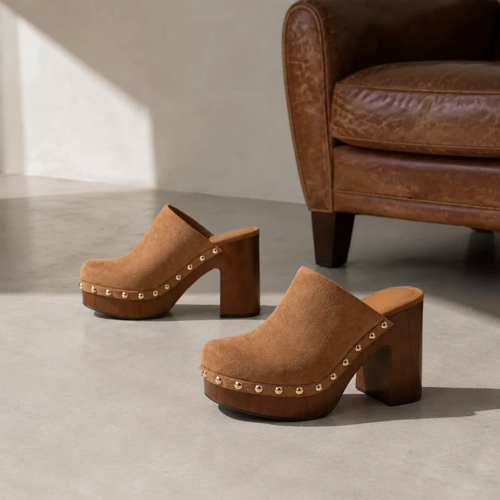 Brown Suede Paros Leather Slip-On Mules styled scene