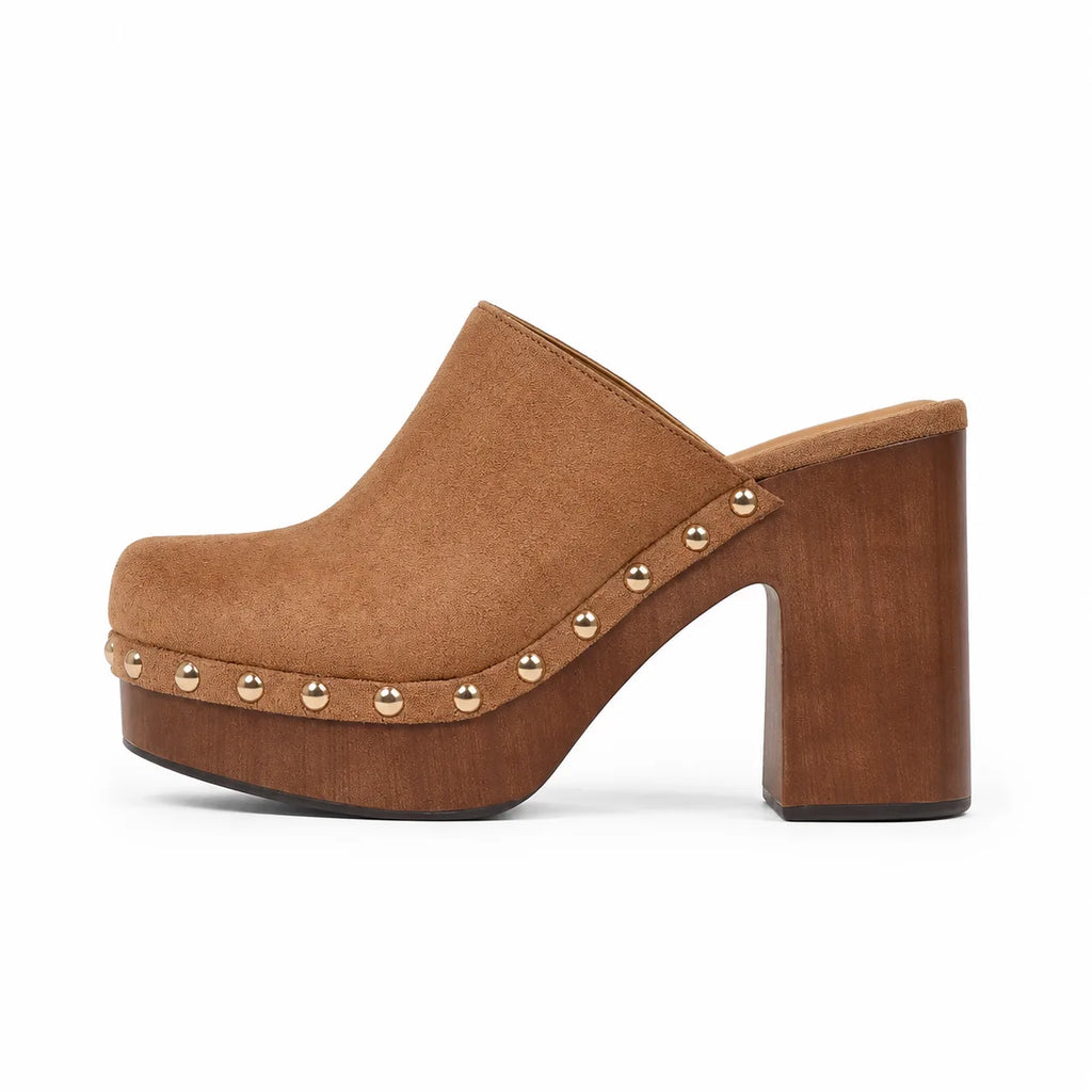 Brown Suede Paros Leather Slip-On Mules side view