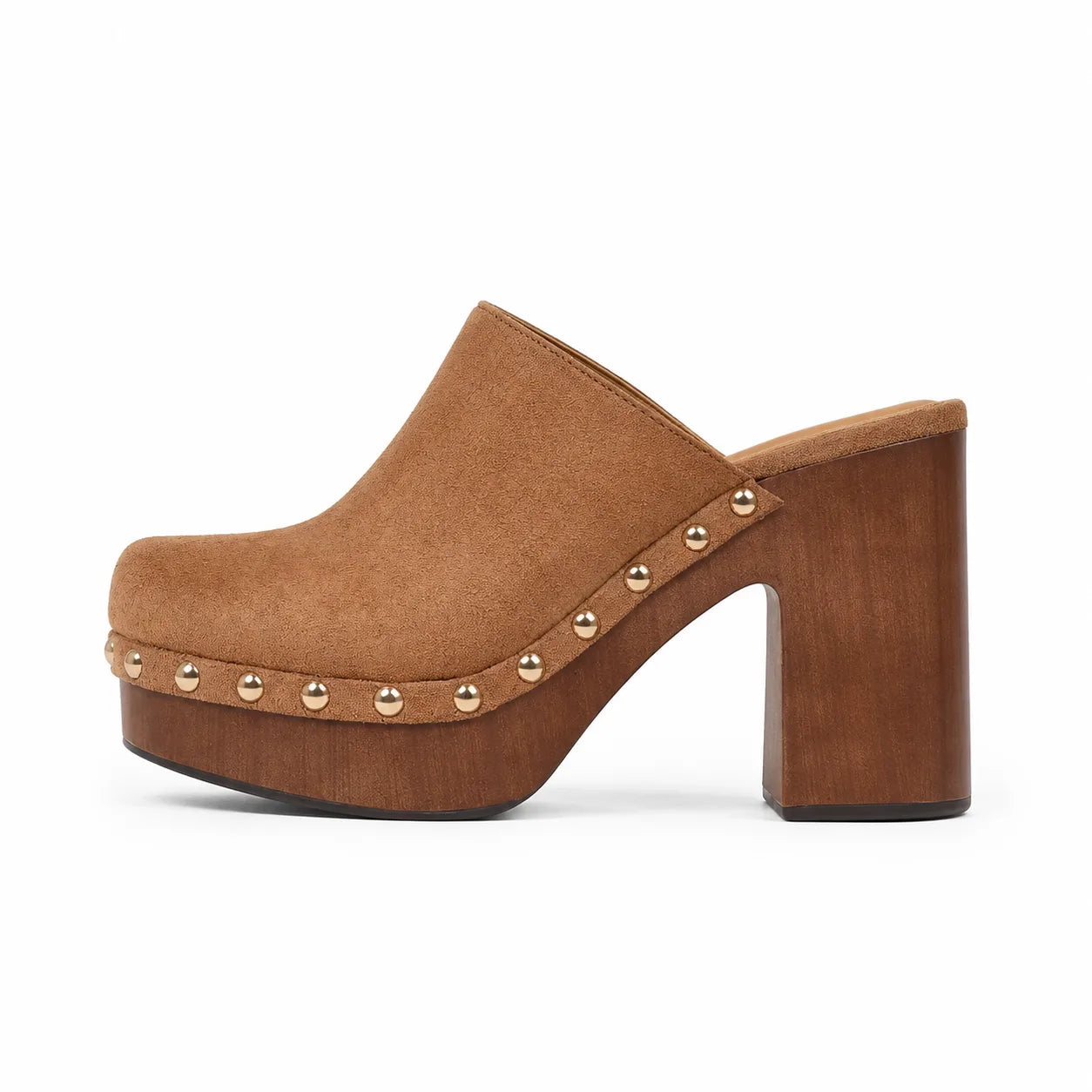 Brown Suede Paros Leather Slip-On Mules side view
