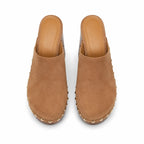 Brown Suede Paros Leather Slip-On Mules top view