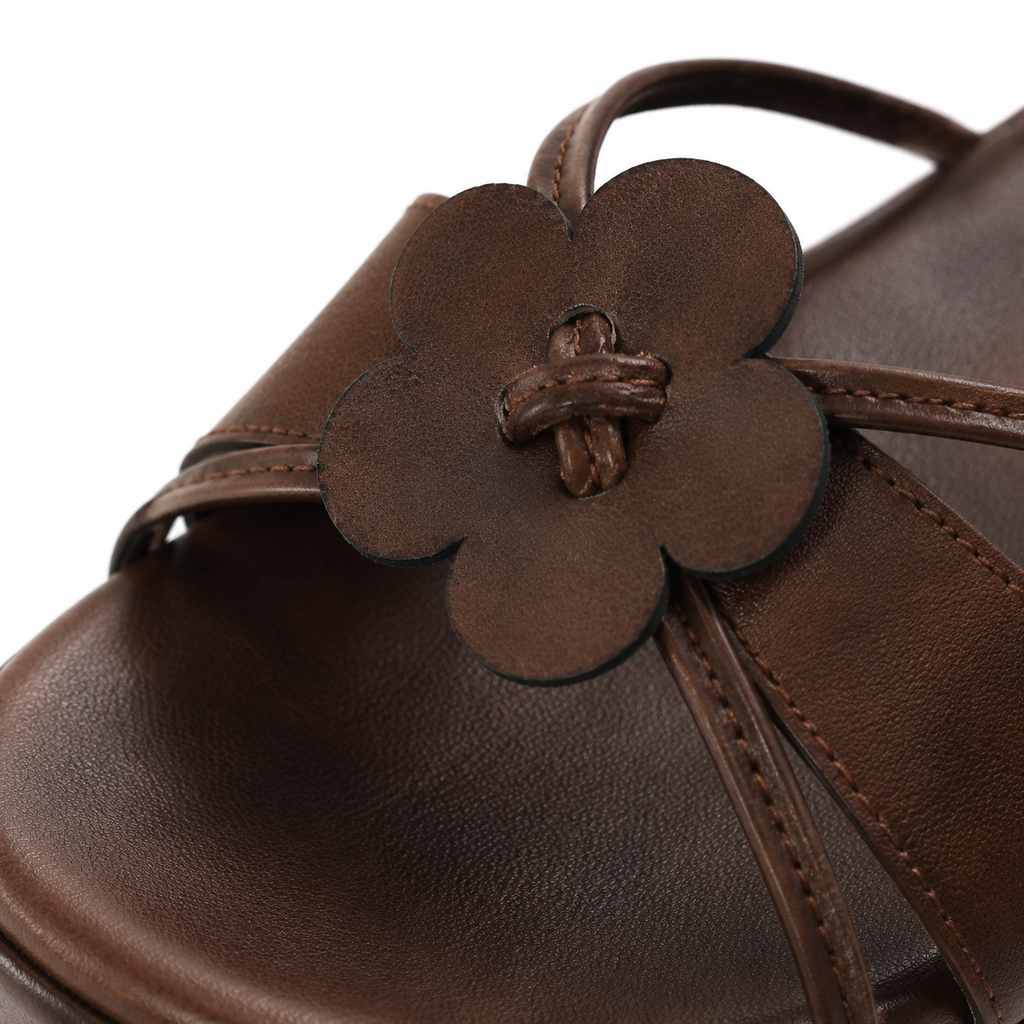 Rich Brown Women's Open-Toe Criss-Cross Slip-On Wedge Sandals close-up detail