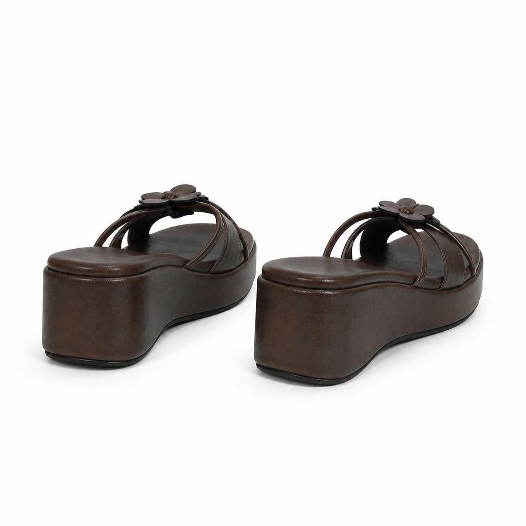 Rich Brown Women's Open-Toe Criss-Cross Slip-On Wedge Sandals heel detail