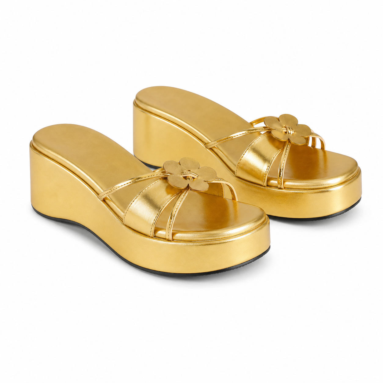 Warm Gold Women's Open-Toe Criss-Cross Slip-On Wedge Sandals