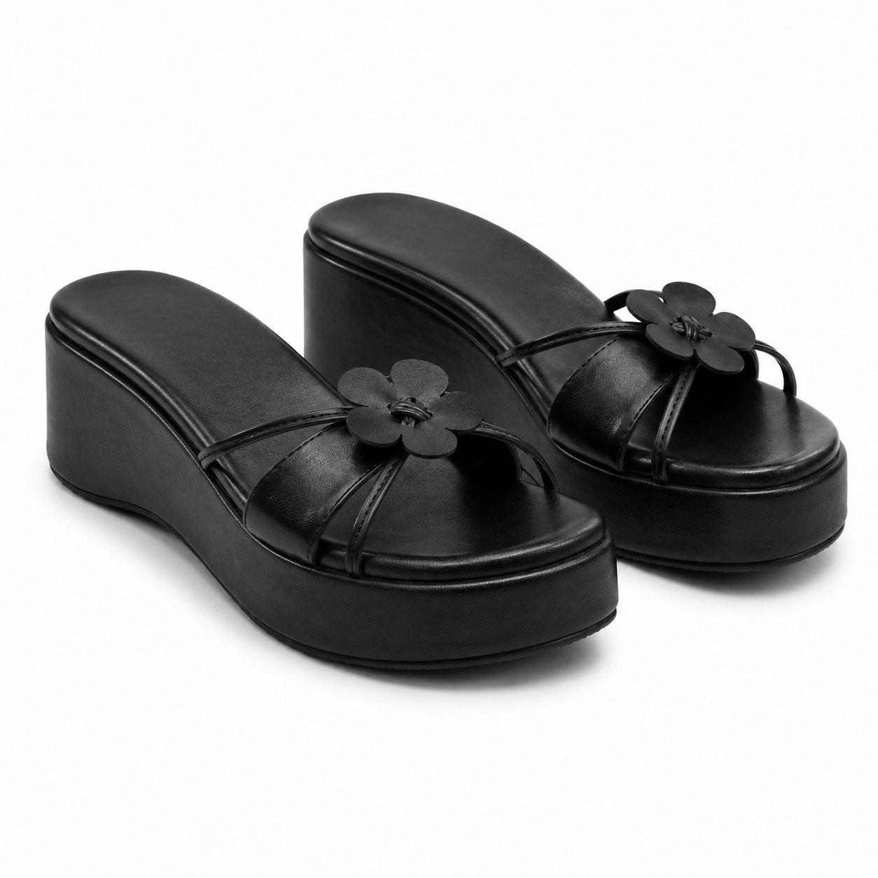 Deep Black Women's Open-Toe Criss-Cross Slip-On Wedge Sandals