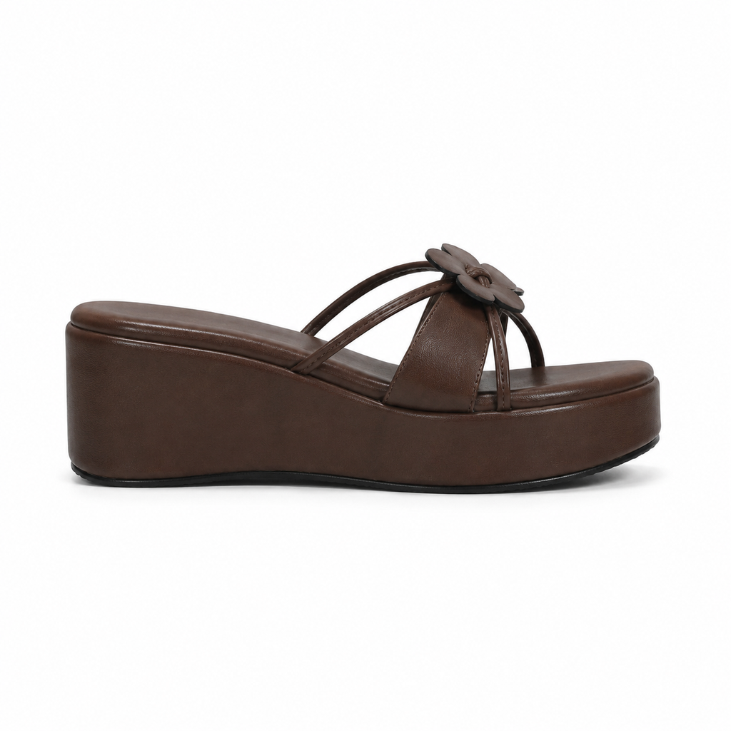 Rich Brown Women's Open-Toe Criss-Cross Slip-On Wedge Sandals side view
