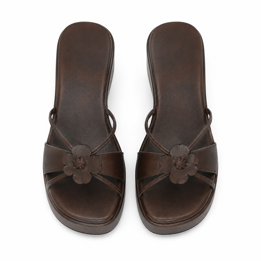 Rich Brown Women's Open-Toe Criss-Cross Slip-On Wedge Sandals top view
