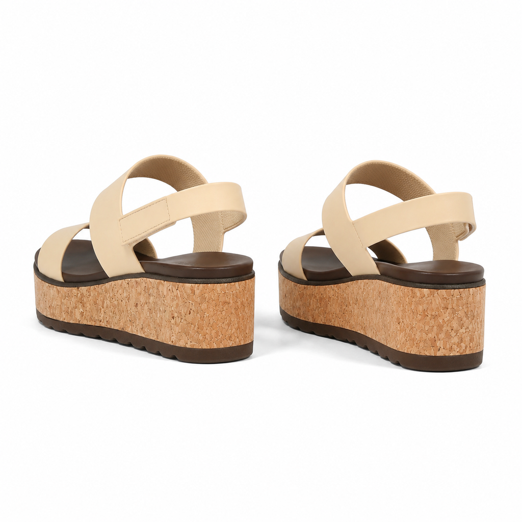Soft Apricot Women's Open-Toe Vinyl Hook-and-Loop Slingback Sandals heel detail