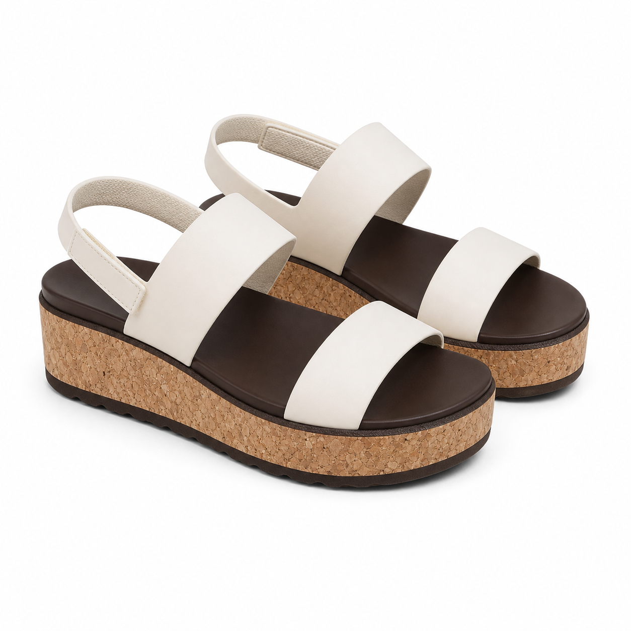 Cream Ivory Women's Open-Toe Vinyl Hook-and-Loop Slingback Sandals