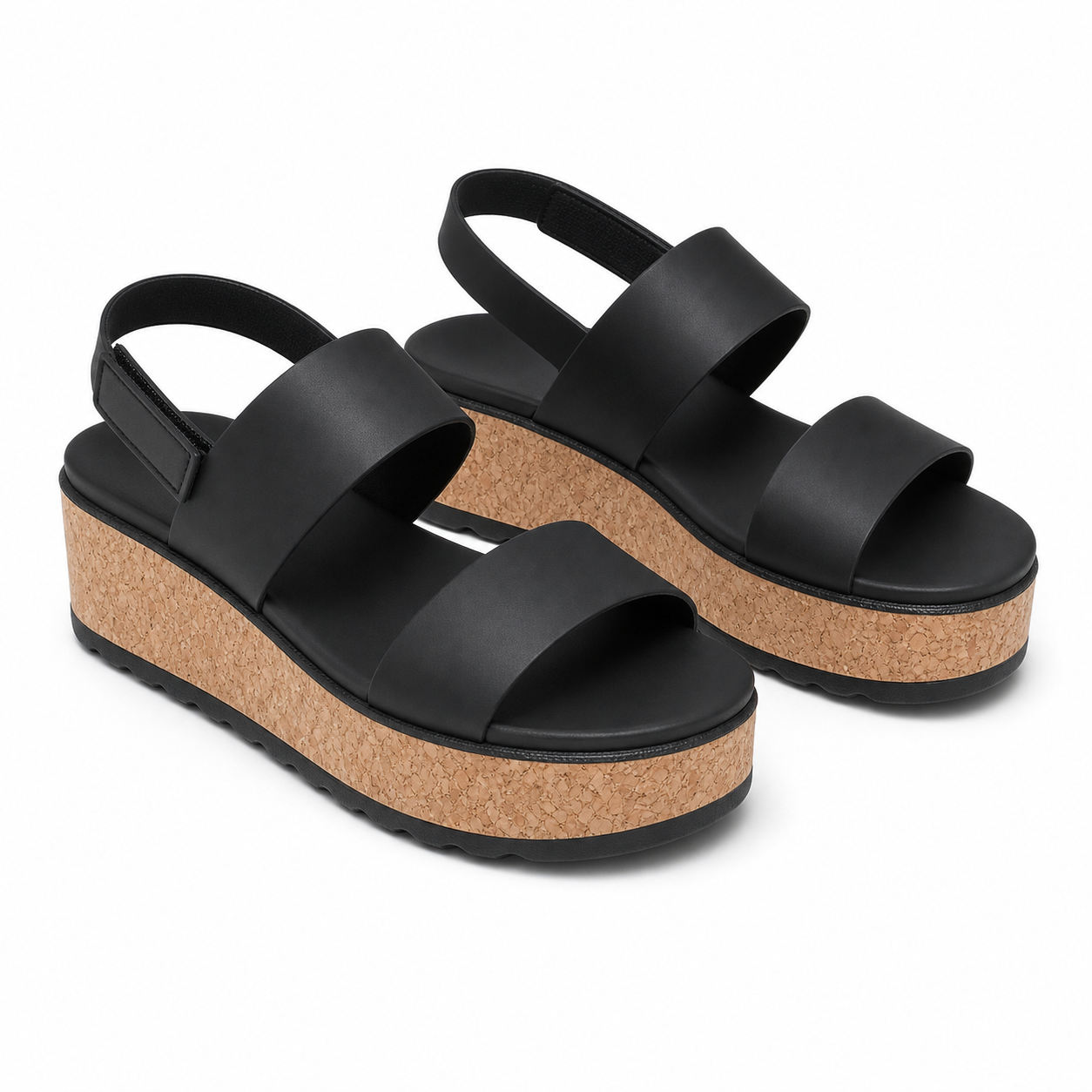 Deep Black Women's Open-Toe Vinyl Hook-and-Loop Slingback Sandals