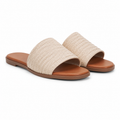Warm Beige Women's Open-Toe Flat Straw Slip-On Sandals