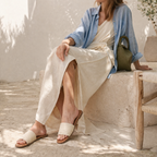 Warm Beige Women's Open-Toe Flat Straw Slip-On Sandals lifestyle scene