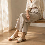 Warm Beige Salina Straw Slip-On Sandals lifestyle scene