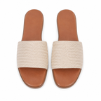 Warm Beige Women's Open-Toe Flat Straw Slip-On Sandals top view
