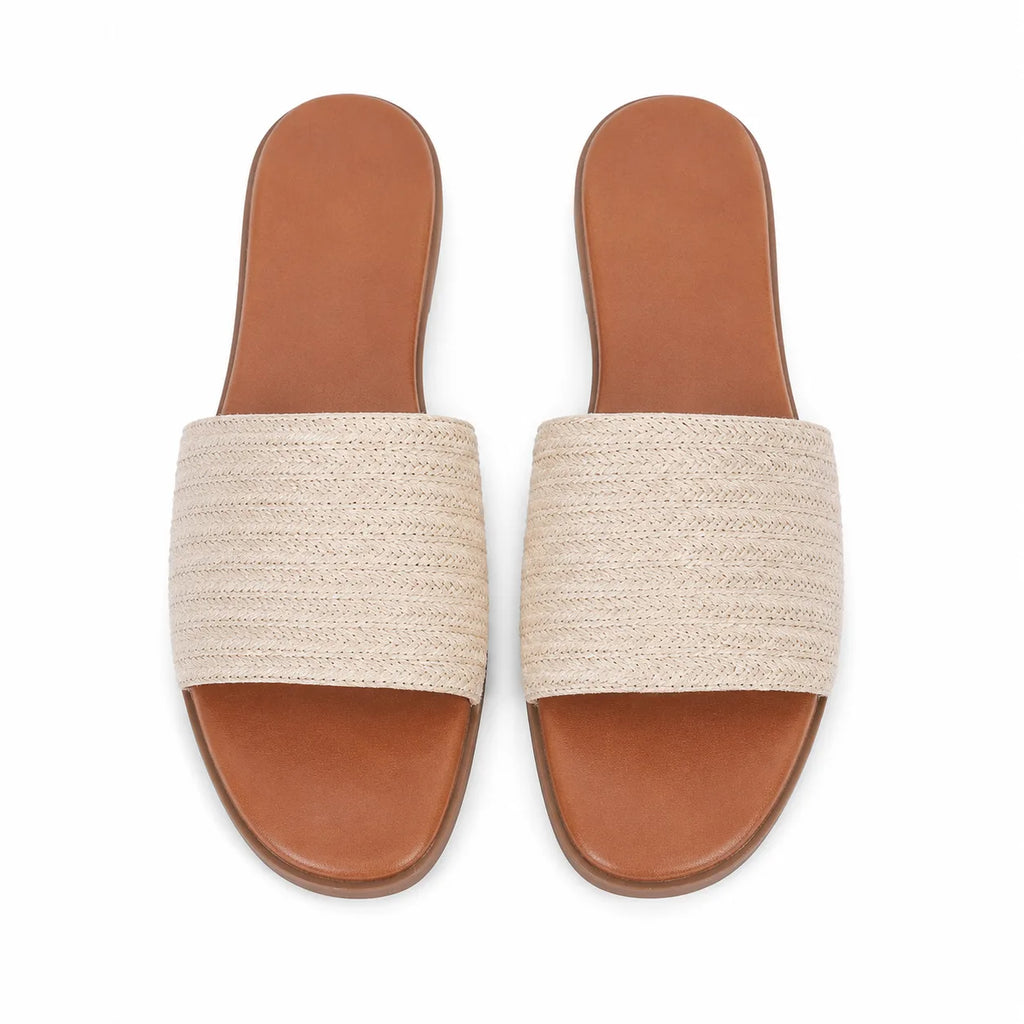 Warm Beige Salina Straw Slip-On Sandals top view
