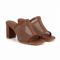 Rich Brown Women's Square-Toe High-Heel Mesh Slip-On Mule Pumps