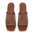 Rich Brown Women's Square-Toe High-Heel Mesh Slip-On Mule Pumps top view