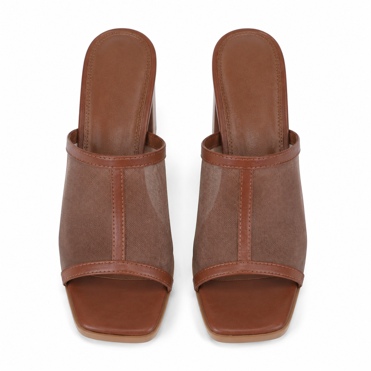 Rich Brown Women's Square-Toe High-Heel Mesh Slip-On Mule Pumps top view