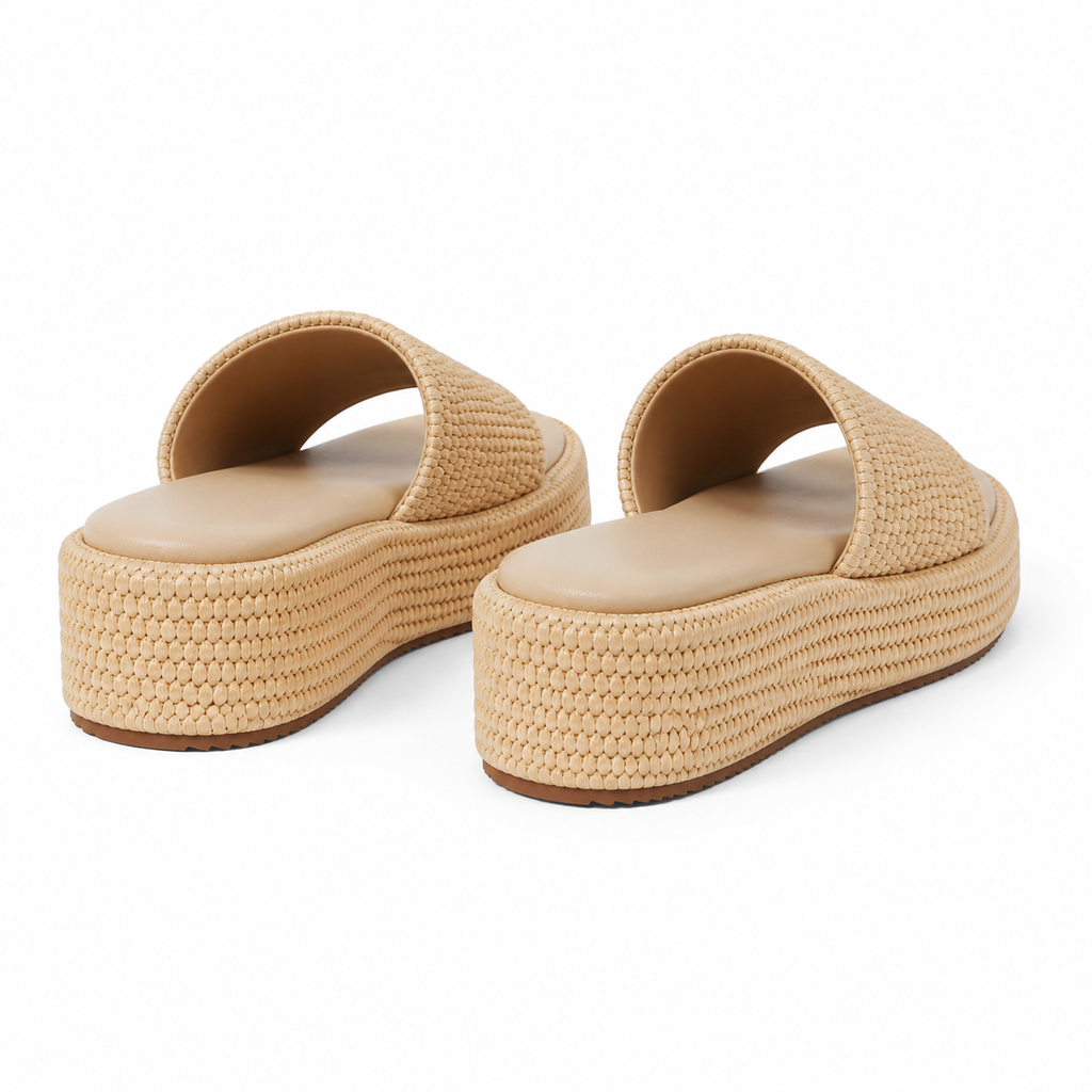 Soft Apricot Women's Open-Toe Raffia Slip-On Wedge Sandals heel detail