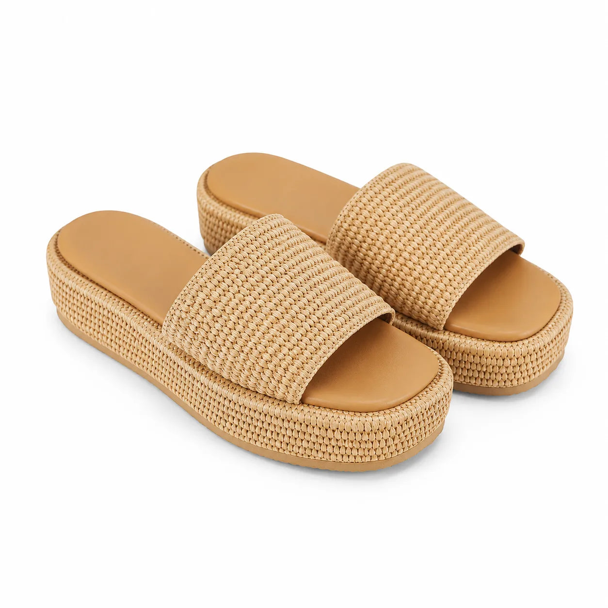 Rich Brown Faro Raffia Platform-Wedge Slides