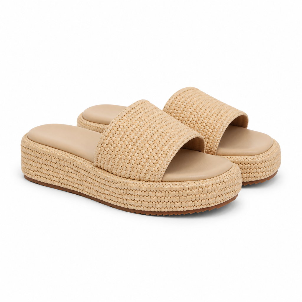 Soft Apricot Women's Open-Toe Raffia Slip-On Wedge Sandals