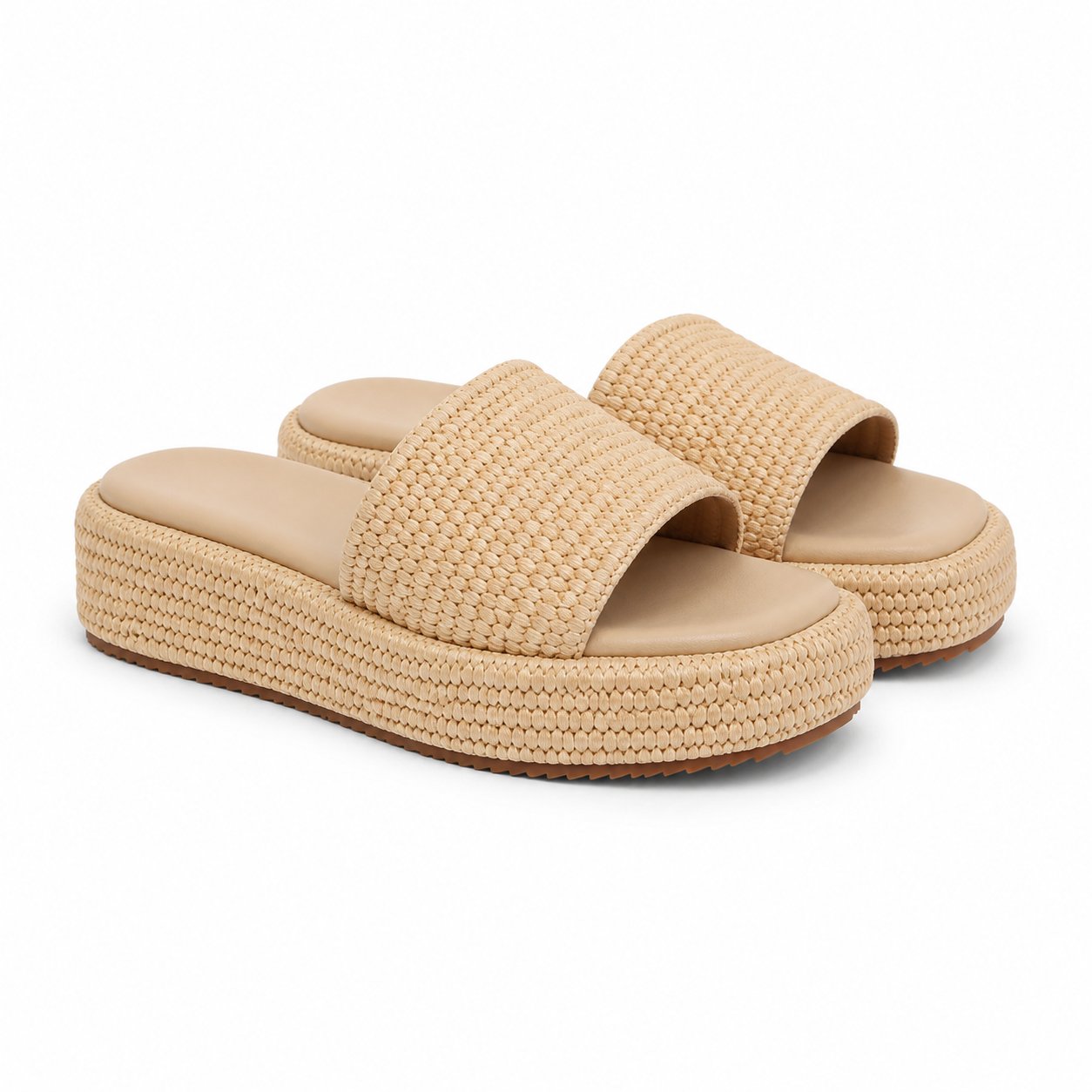 Soft Apricot Women's Open-Toe Raffia Slip-On Wedge Sandals