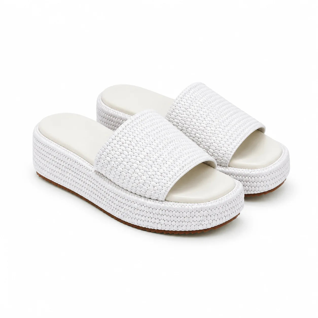 Cream Ivory Faro Raffia Platform-Wedge Slides