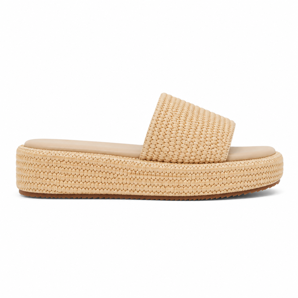 Soft Apricot Women's Open-Toe Raffia Slip-On Wedge Sandals side view