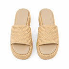 Soft Apricot Faro Raffia Platform-Wedge Slides top view