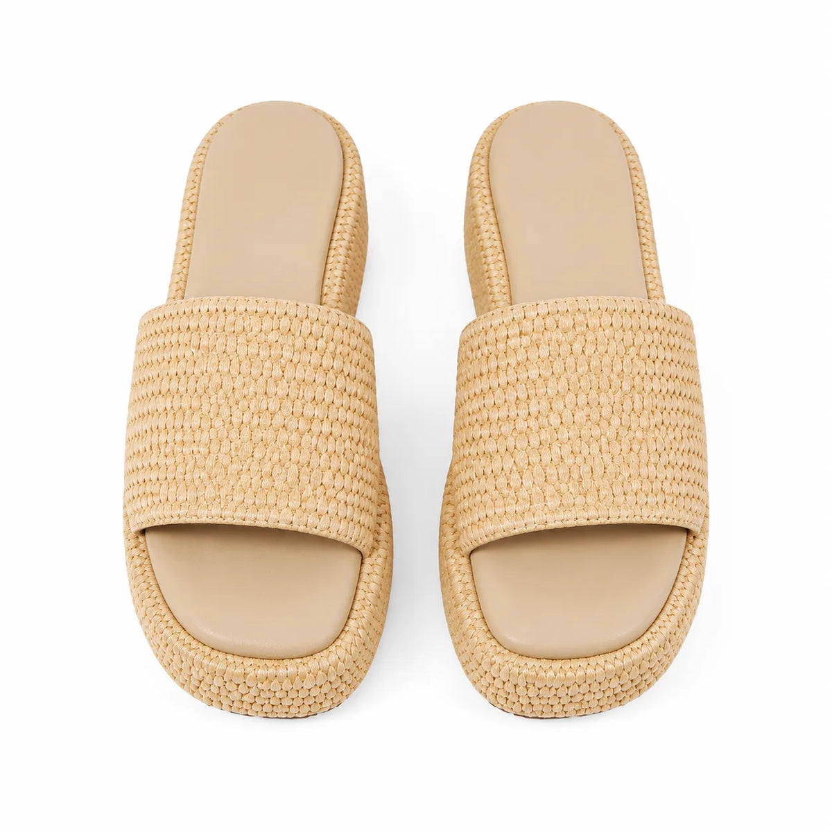 Soft Apricot Faro Raffia Platform-Wedge Slides top view