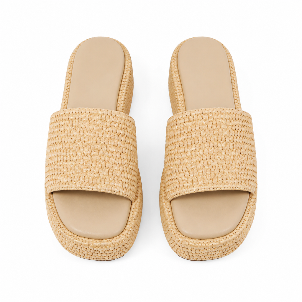 Soft Apricot Women's Open-Toe Raffia Slip-On Wedge Sandals top view